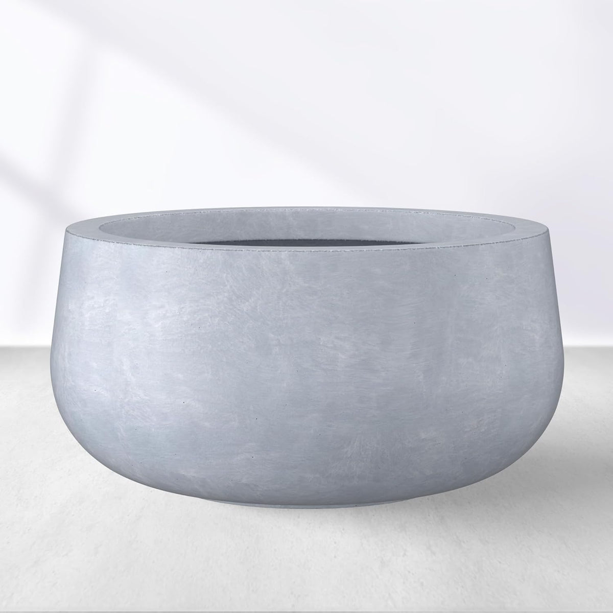 Kante 15.7" Dia Round Concrete Planter, Outdoor Indoor Garden Plant Pots with Drainage Hole and Rubber Plug, Modern Curvaceous Design, Slate Gray