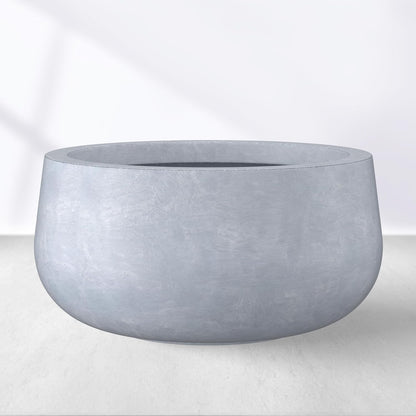 Kante 15.7" Dia Round Concrete Planter, Outdoor Indoor Garden Plant Pots with Drainage Hole and Rubber Plug, Modern Curvaceous Design, Slate Gray
