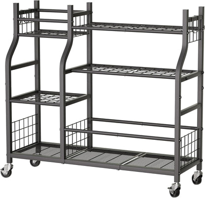 3 Tier Garden Tool Organizer, Garage Storage and Organization, Metal Yard Tools Storage up to 78 Tools, Heavy Duty Garden Tool Organizer for Garage, Yard, Patio, Shed, Indoors and Outdoors, Black