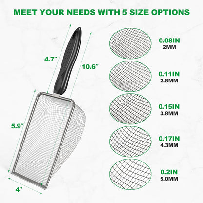 5pcs Soil Sifter Set for Gardening – Includes 2mm/2.8mm/3.8mm/4.3mm/5mm Garden Sifter for Soil, Handheld Compost Sifter for Dirt，Rocks, Heavy-Duty Shovel for Soil, Compost Sifting