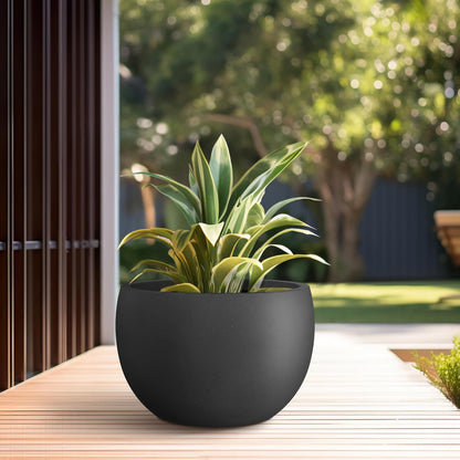 Large Round Bowl Vintage BRN Concrete Planter 19.9" Dia, Outdoor