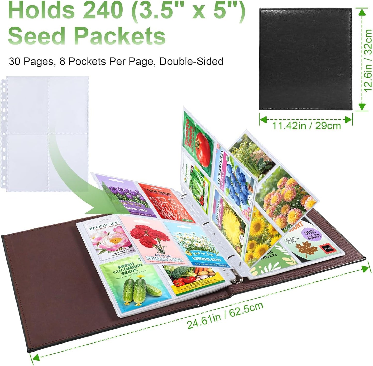 240 Pockets 3.5x5” Seed Packet Sleeves, 30 Pack Double Sided 4 Pocket Seed Organizer Sheet,Heavy Duty Garden Seeds Storage Pages for 3 Ring Binder, 8.5x11” Top Loading Clear Photo, Index Card Sleeves
