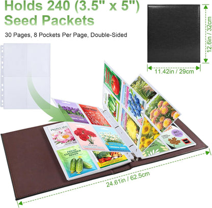 240 Pockets 3.5x5” Seed Packet Sleeves, 30 Pack Double Sided 4 Pocket Seed Organizer Sheet,Heavy Duty Garden Seeds Storage Pages for 3 Ring Binder, 8.5x11” Top Loading Clear Photo, Index Card Sleeves