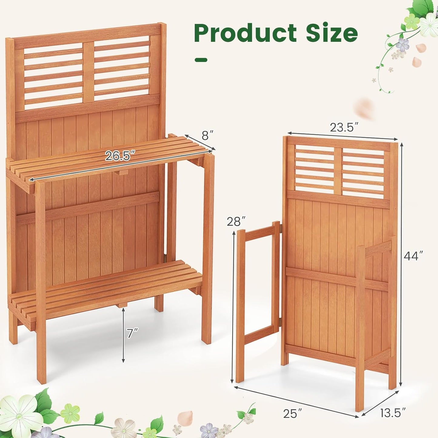 Giantex Folding Potting Bench, 2-Tier Gardening Workstation w/Storage Shelves, Wood Outdoor Potting Table for Garden, Yard, Balcony, Easy Assembly, Natural
