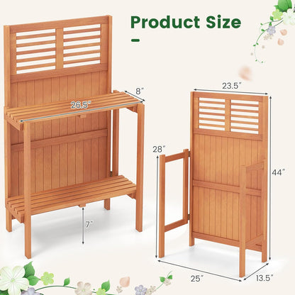 Giantex Folding Potting Bench, 2-Tier Gardening Workstation w/Storage Shelves, Wood Outdoor Potting Table for Garden, Yard, Balcony, Easy Assembly, Natural
