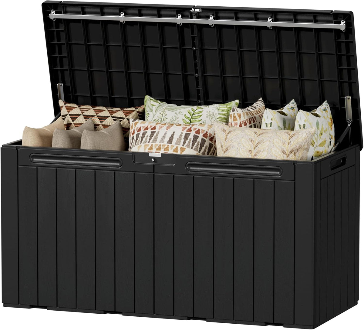Devoko 100 Gallon Waterproof Large Resin Deck Box Indoor Outdoor Lockable Storage Container for Patio Furniture Cushions Garden Tools (100 Gallon, Black)