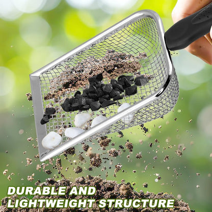 2pcs Gardening Soil Sifter, 3.8mm & 5.0mm Mesh Sieve for Gardening, Dirt Sifter Compost Sifters with Handle, Multi-Functional Garden Sieve Potting Scoop for Sand, Rocks(Color:Silver)
