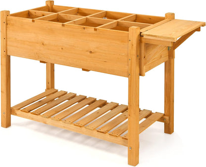 Giantex Wood Raised Garden Bed w/Folding Drop-Leaf Potting Table, Planter Box for Flower Herb Vegetable Fruit, Indoor Outdoor Elevated Raised Beds for Gardening, Backyard, Patio, Balcony