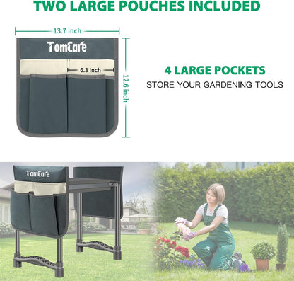TomCare Garden Kneeler and Seat 10.64” Wider Larger Soft Kneeling Pad Garden Bench with 2 Large Tool Pouches Heavy Duty Garden Stool Foldable Tools Gardening Gifts for Women Men Gardeners