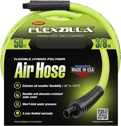 Flexzilla Open Face Retractable Air Hose Reel, 3/8 in. x 50 ft., Heavy Duty, Lightweight, Hybrid, ZillaGreen - L8611FZ