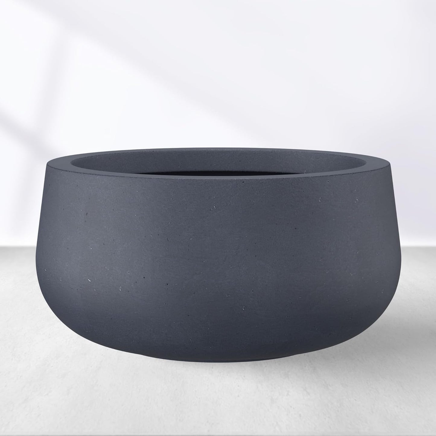 Kante 15.7" Dia Round Concrete Planter, Outdoor Indoor Garden Plant Pots with Drainage Hole and Rubber Plug, Modern Curvaceous Design, Slate Gray