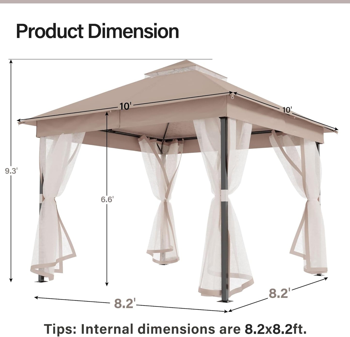 10x20 Gazebo Canopy with 100FT String Lights, Metal Heavy Duty Patio Canopy Tent with Double Roofs, Mosquito Nettings and Privacy Screens for Backyard, Garden, Lawn, Gray