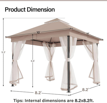 10x20 Gazebo Canopy with 100FT String Lights, Metal Heavy Duty Patio Canopy Tent with Double Roofs, Mosquito Nettings and Privacy Screens for Backyard, Garden, Lawn, Gray