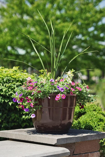 Garden Elements Indoor/Outdoor Glazed Brushed Happy Plastic Planter, Large, Bright Pink, 15"