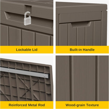 EAST OAK Outdoor Storage Box, 31 Gallon Deck Box Indoor and Outdoor Use, Waterproof Resin Storage Bin for Package Delivery, Patio Cushions, Gardening Tools, Lockable, UV Resistant, Grey