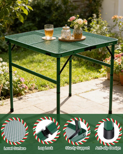 2Ft Small Folding Table with Carry Handle, Camping Table Adjustable Height 10.6–22 in, Black Metal Mesh, Portable & Compact for Outdoor/Indoor,Grill Table, 23.6×15.8 in, 4 lb, 66 lb Capacity