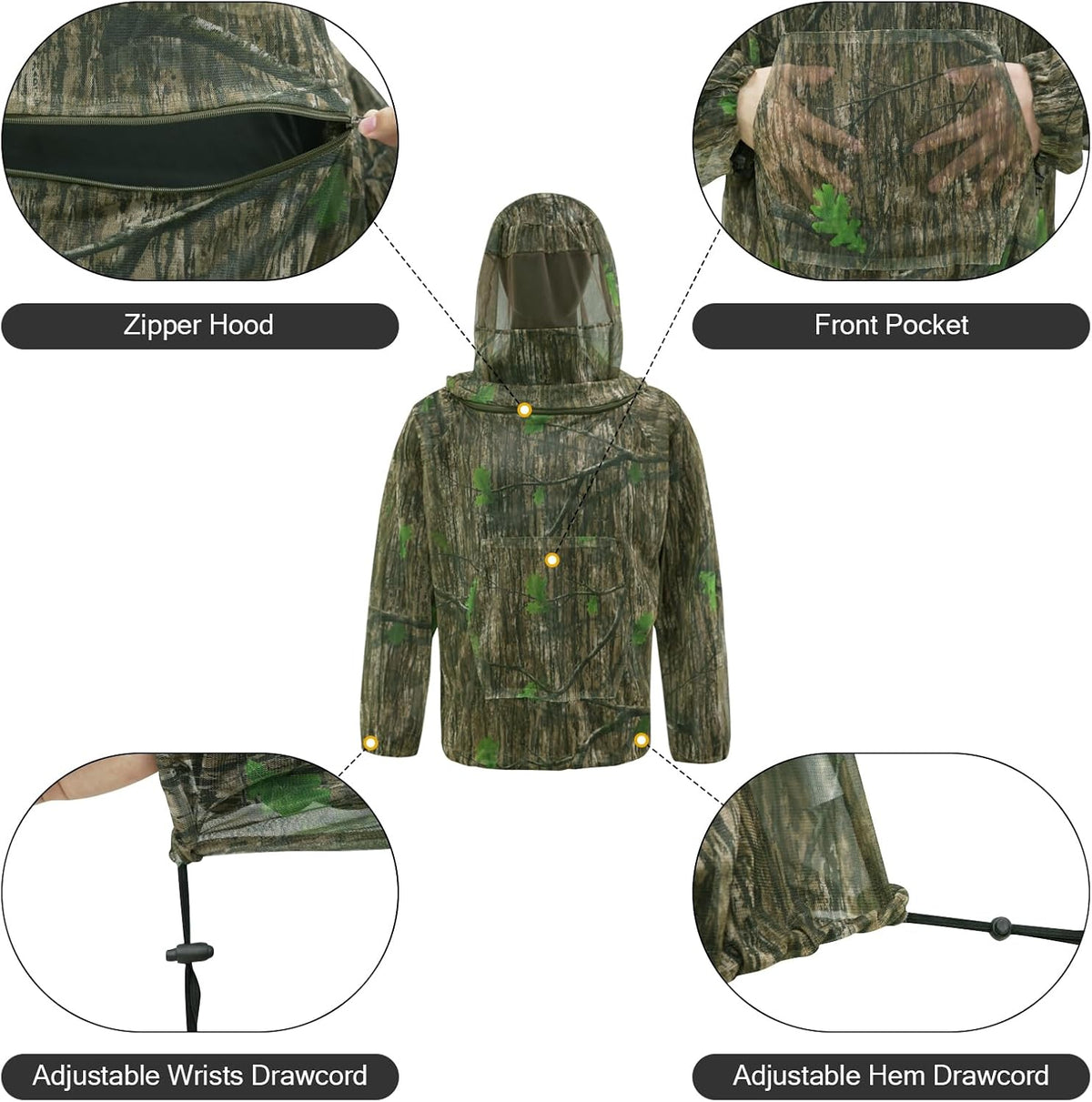 Mosquito Netting Suit Bug Net Mesh Clothing with Hood Outdoor Garden Hunting Camo Protection from Fly Insects Bugs