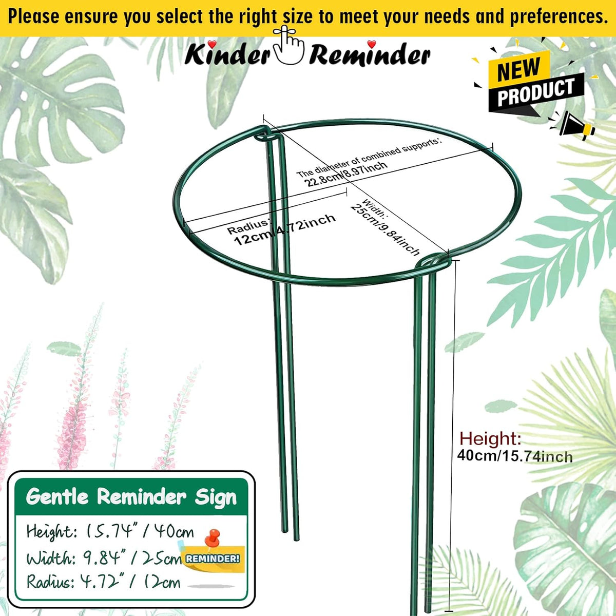 Snake Plant Support Stake - Half Round Peony Stake and Support, Heavy Duty Hydrangea Support Cage, Half Moon Houseplant Support Ring for Potted Indoor Plants (4 Pack, 14x8Inch)