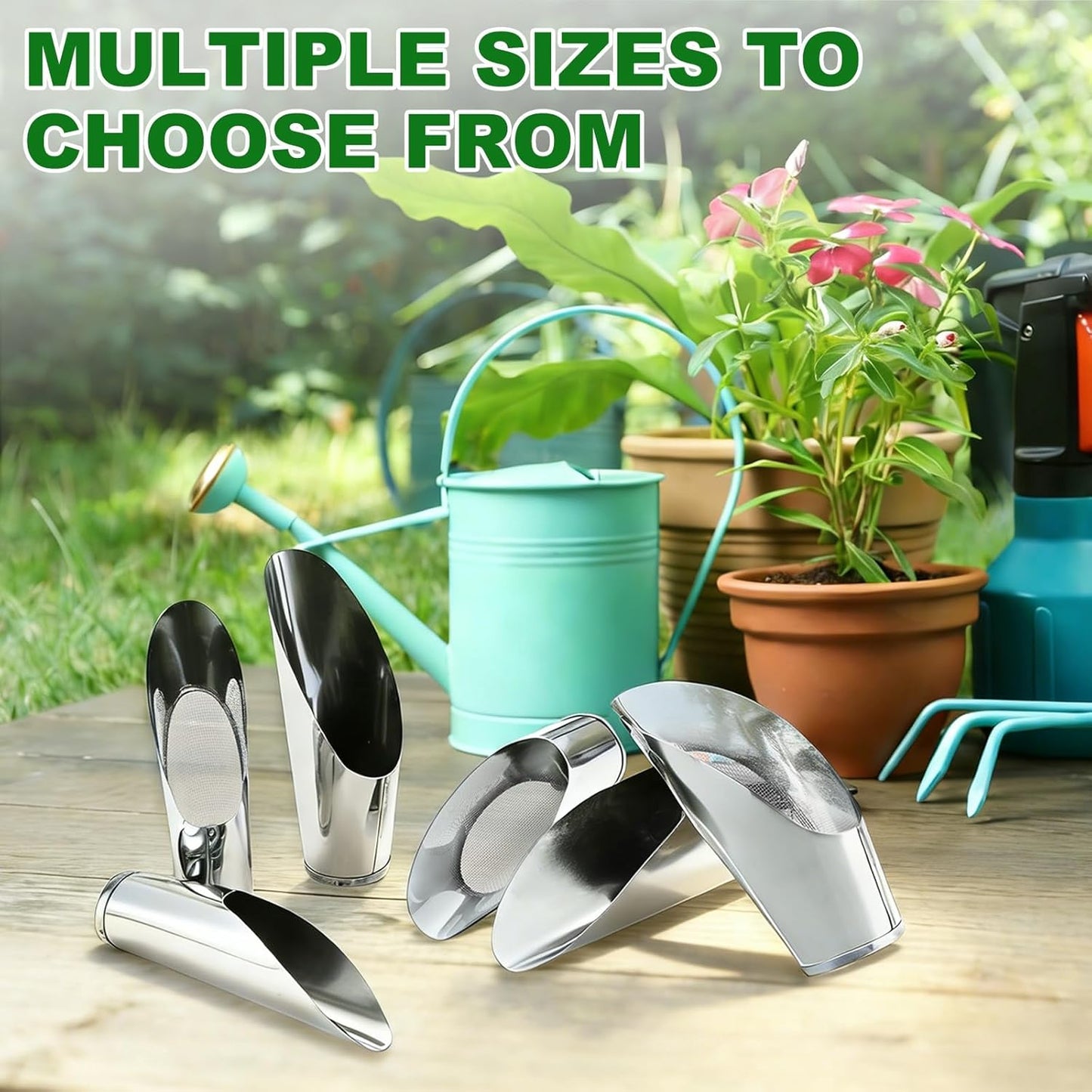 M METERXITY 1-Set Bonsai Soil Scoop, 3 Sizes Stainless Steel Garden Soil Scoops Bucket Shovels Potting Scoopers for Transplanting/Flower Planting, Small Gardening Tools [Silver Tone]