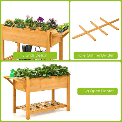 Giantex Wood Raised Garden Bed w/Folding Drop-Leaf Potting Table, Planter Box for Flower Herb Vegetable Fruit, Indoor Outdoor Elevated Raised Beds for Gardening, Backyard, Patio, Balcony
