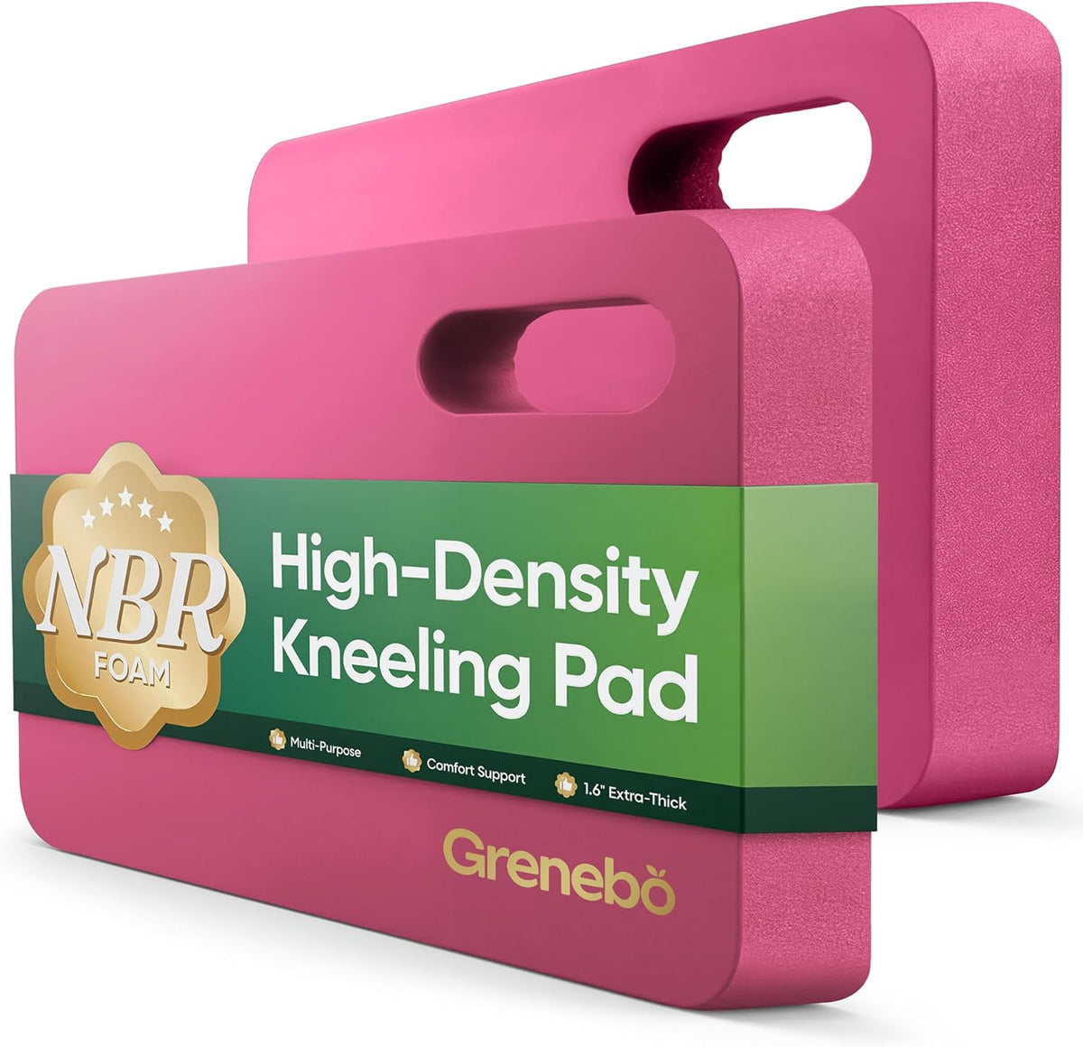 Grenebo 2-Pack 1.6" Extra Thick NBR Foam Garden Kneeling Pads, Ultra Soft Cushion Kneeling Pads for Gardening, Gardening Kneeling Pad for Baby Bathing, Work, Exercise, 17.3×11×1.6 in, Green