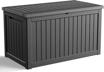 30 Gallon Outdoor Deck Box, Lockable Waterproof Outdoor Storage Boxes For Garden Tools,Indoor Cushions,Accessories Outside Storage Resin Weatherproof Container(Black)