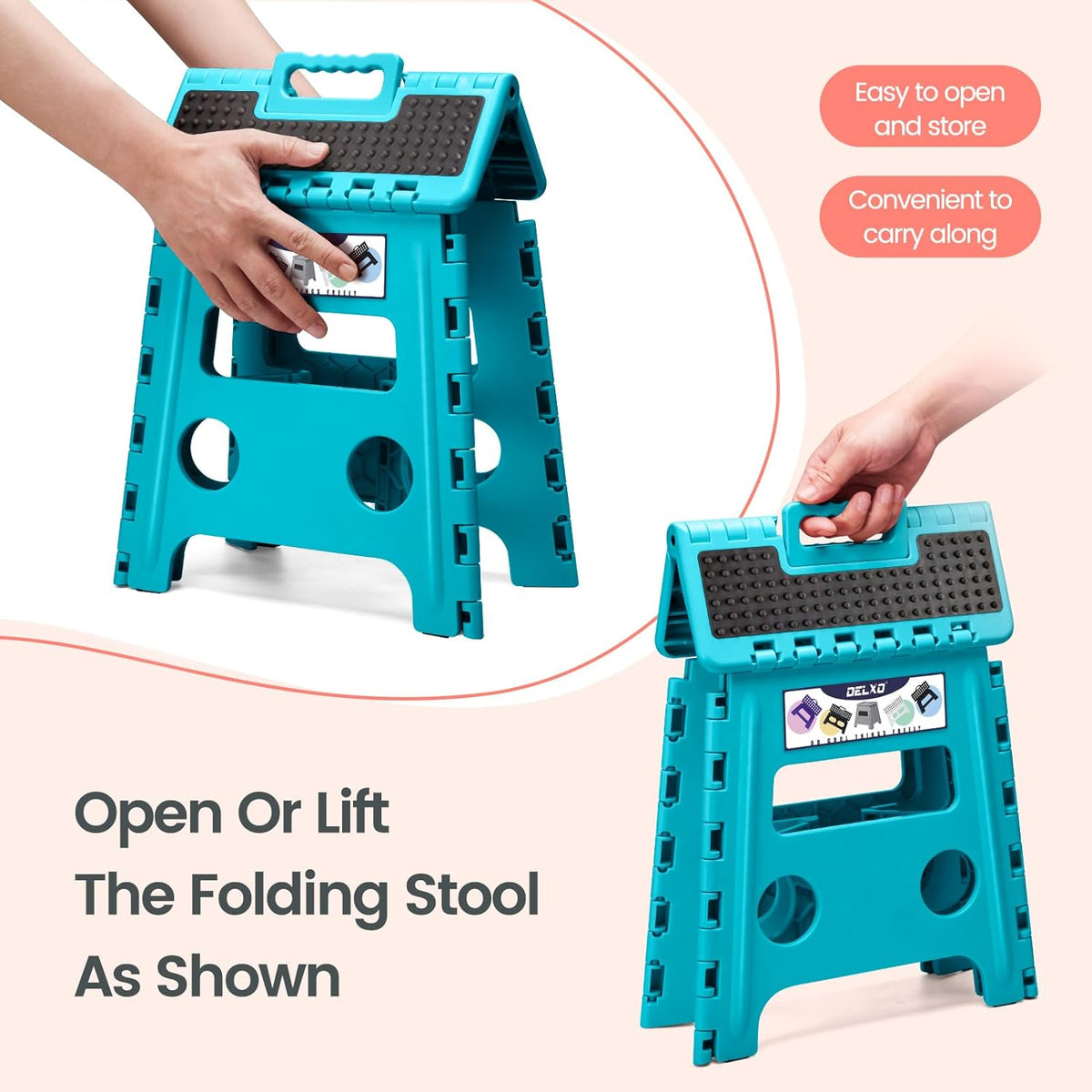Folding Step Stool 13 Inch,300 Lbs Step Stool for Adults Black