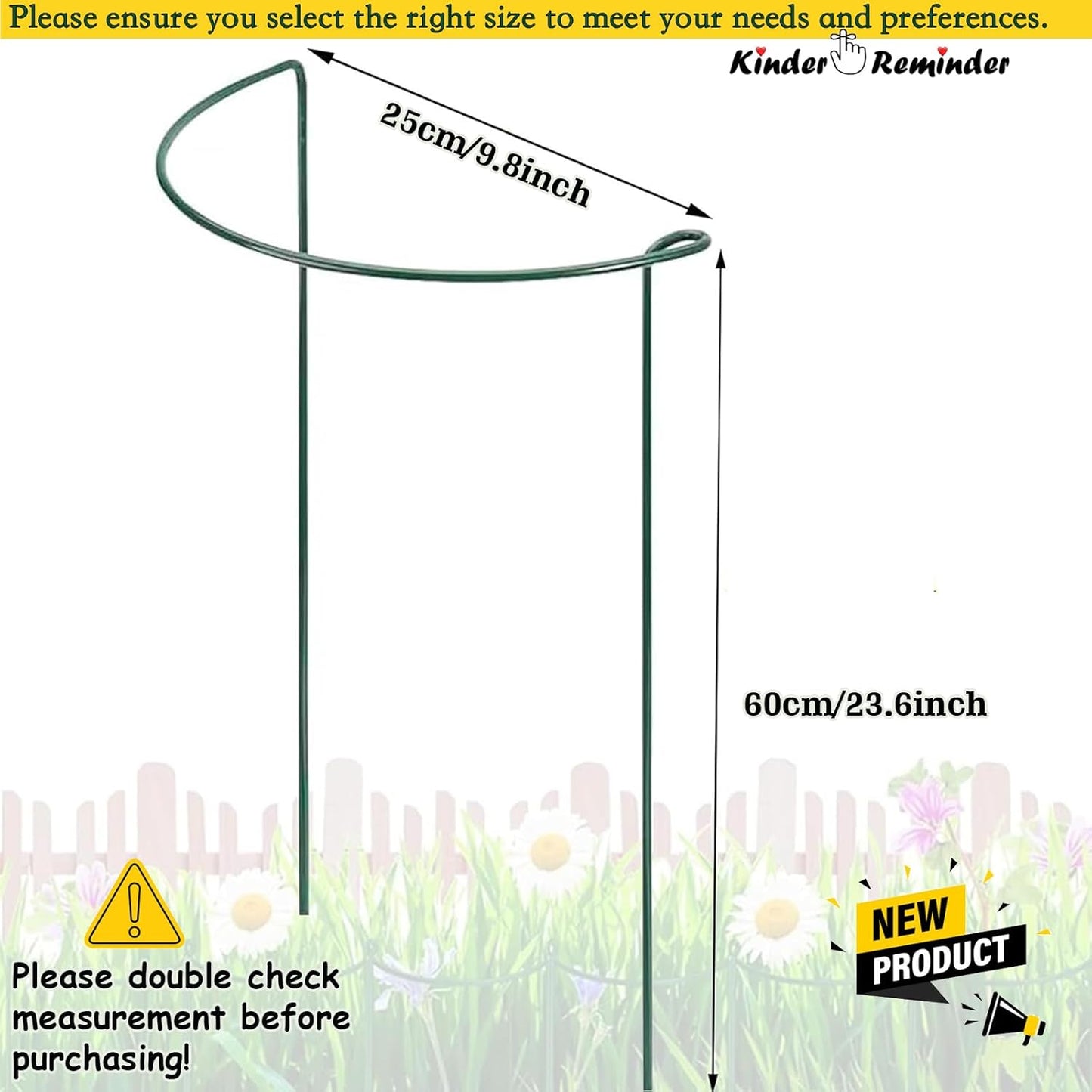 24 Inch Peony Cages and Supports for Large Hydrangea Bushes, Outdoor Plants, Heavy Duty Tall Plant Support Stakes, 12 Pack - Tool-Free Interlocking Design with Powder Coated Rust-Proof Metal Ring