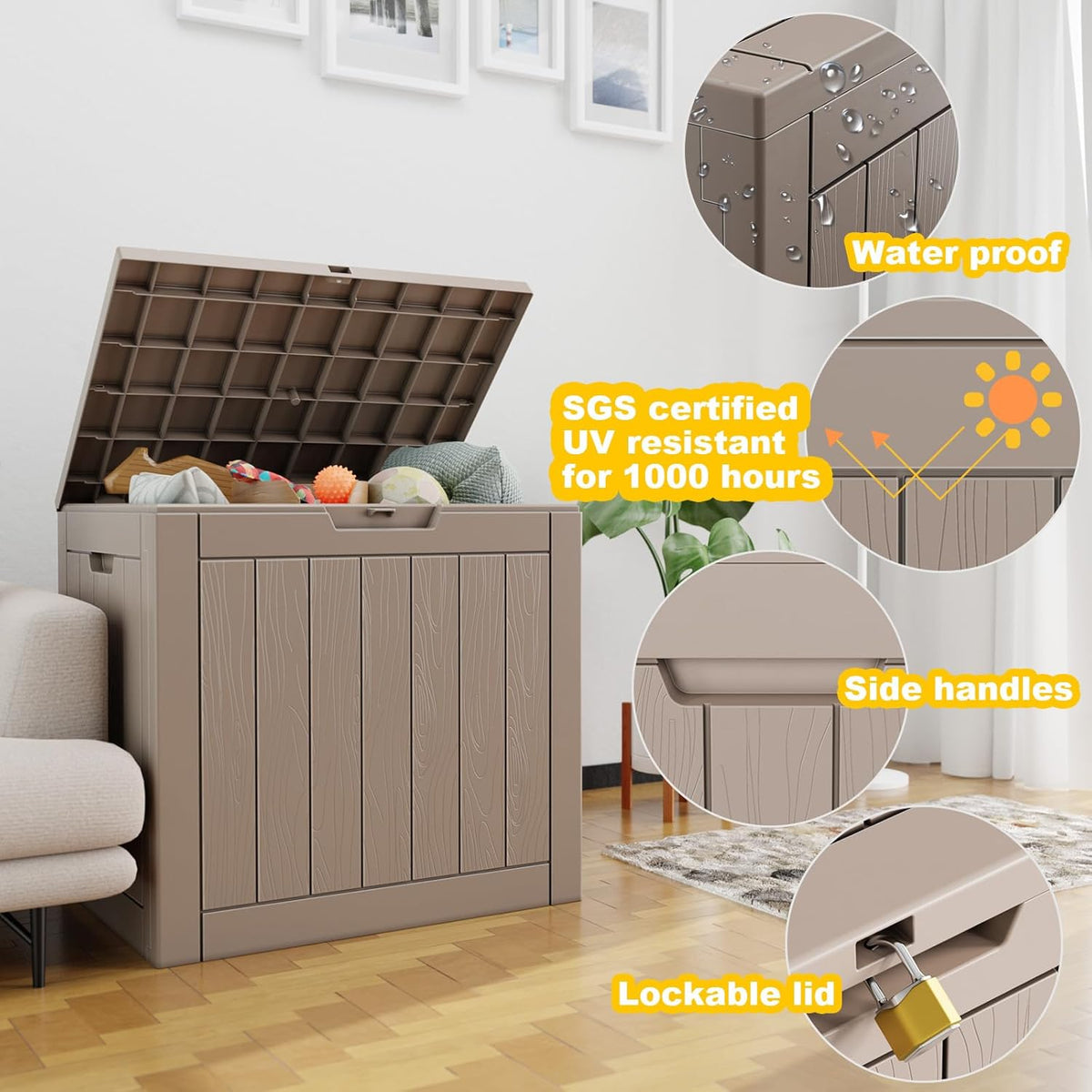 30 Gallon Outdoor Deck Box, Lockable Waterproof Outdoor Storage Boxes For Garden Tools,Indoor Cushions,Accessories Outside Storage Resin Weatherproof Container(Black)