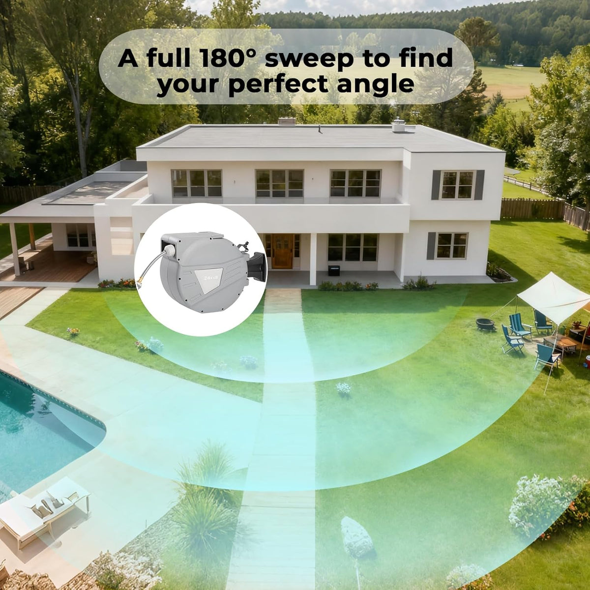 Retractable Garden Hose Reel,1/2 in x 65ft Wall Mounted Hose Reel, Optional Position Lock，Slow-Retract System，Wall Mounted，180°Swivel Bracket，Light Grey