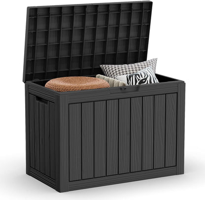 30 Gallon Outdoor Deck Box, Lockable Waterproof Outdoor Storage Boxes For Garden Tools,Indoor Cushions,Accessories Outside Storage Resin Weatherproof Container(Black)