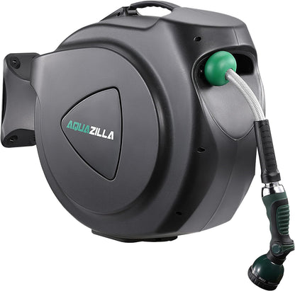 Retractable Garden Hose Reel, 120Ft x 1/2" Durable Wall Mounted Water Hose Reel with 180¡ãSwivel Bracket, 9 Pattern Sprayer, 6Ft leader hose, Smooth Automatic Rewind, Any Length Lock.