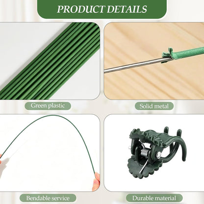 10 Pack 15.7" Plant Support Stakes with 15 Clips, Green Bendable Orchid Stakes for Indoor Outdoor Plants, Plastic Coated Plant Sticks Support for Potted Flowers, Vines, Roses, Tall Stem Plants