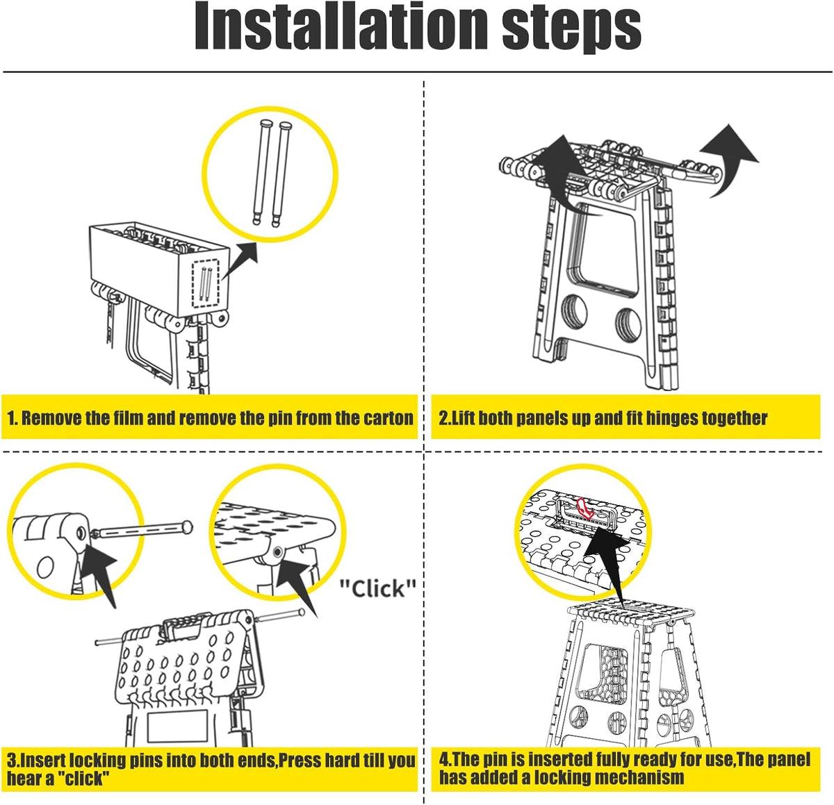 Folding Step Stool 13 Inch,300 Lbs Step Stool for Adults Black