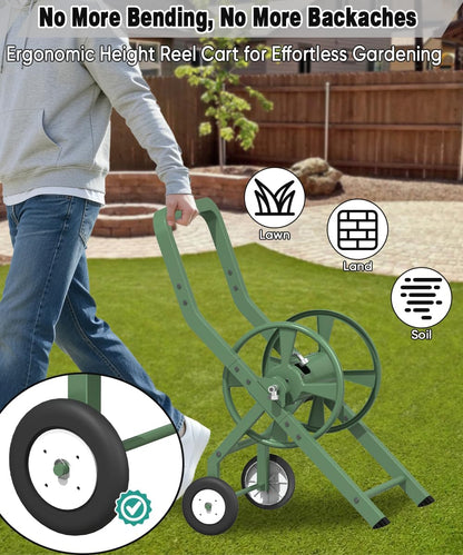 Artigarden Garden Hose Reel Cart with Wheels, Outdoor Heavy Duty Powder-coated Steel Water Storage Winder Holder, Holds 125 ft of 5/8’’ Hose with 3.9 Ft Leader Hose for Outside Lawn Yard, Black