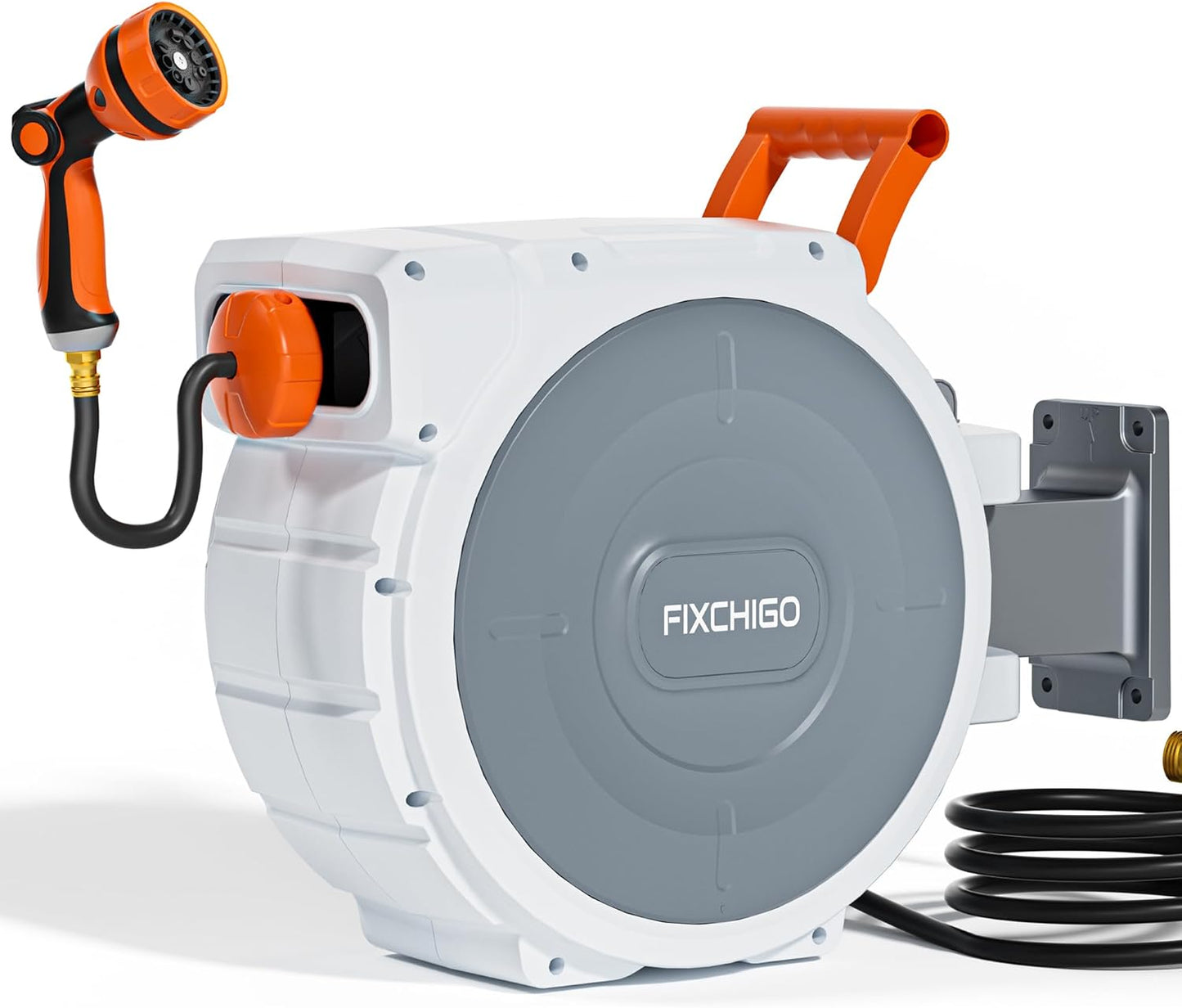Retractable Hose Reel 5/8" x 100 FT, Heavy-Duty Garden Hose with Aluminum Bracket & Brass Seal, 10-Pattern Nozzle, Auto Rewind & Any-Length Lock, 180 Swivel, Wall Mount for Yard Lawn Patio
