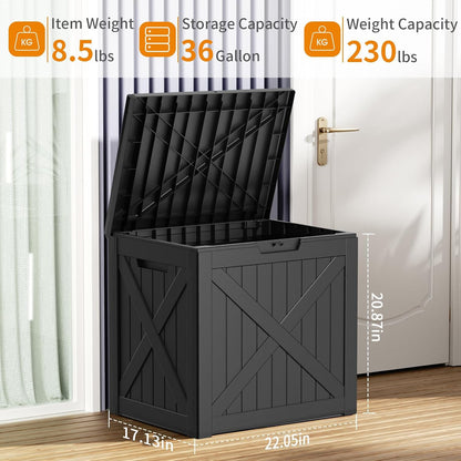 30 Gallon Outdoor Deck Box, Lockable Waterproof Outdoor Storage Boxes For Garden Tools,Indoor Cushions,Accessories Outside Storage Resin Weatherproof Container(Black)