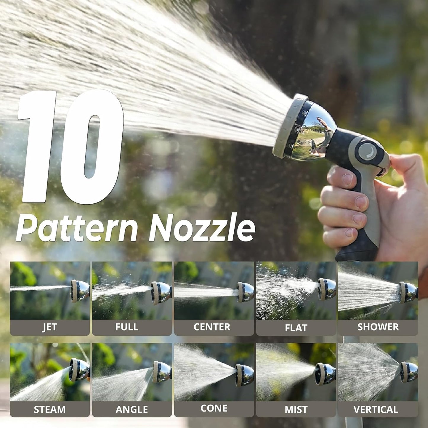 Retractable Garden Hose Reel, 1/2 inch x 50ft Wall Mounted Heavy Duty Hose Reel with Auto Rewind System, 180° Swivel Bracket, Any Length Lock, 10-Pattern Garden Hose Nozzle