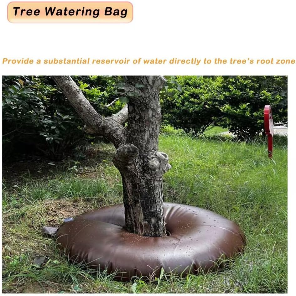 10 Gallon Brown Tree Watering Bag Ring - Adjustable Slow Release, Portable PVC Design, Lasts Up to 35 Days