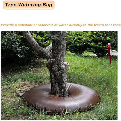 10 Gallon Brown Tree Watering Bag Ring - Adjustable Slow Release, Portable PVC Design, Lasts Up to 35 Days