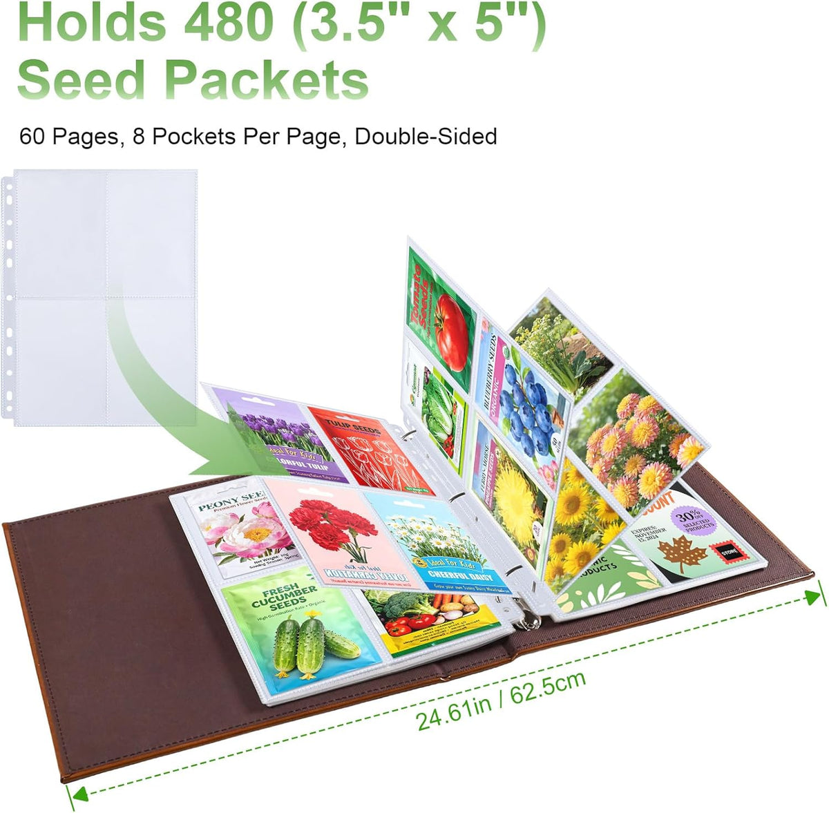 240 Pockets 3.5x5” Seed Packet Sleeves, 30 Pack Double Sided 4 Pocket Seed Organizer Sheet,Heavy Duty Garden Seeds Storage Pages for 3 Ring Binder, 8.5x11” Top Loading Clear Photo, Index Card Sleeves