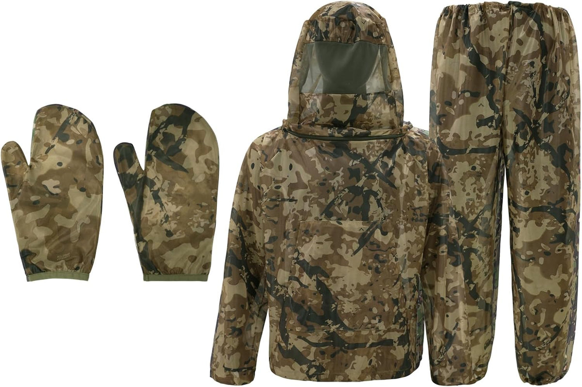 Mosquito Netting Suit Bug Net Mesh Clothing with Hood Outdoor Garden Hunting Camo Protection from Fly Insects Bugs