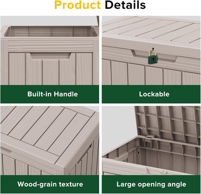 30 Gallon Outdoor Deck Box, Lockable Waterproof Outdoor Storage Boxes For Garden Tools,Indoor Cushions,Accessories Outside Storage Resin Weatherproof Container(Black)