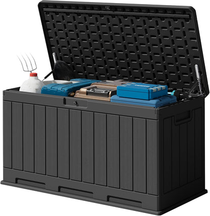 30 Gallon Resin Deck Box Waterproof Outdoor Storage Box for Patio Furniture Pool Accessories Indoor Storage for Cushion Garden Tools (30 Gallon, Black)
