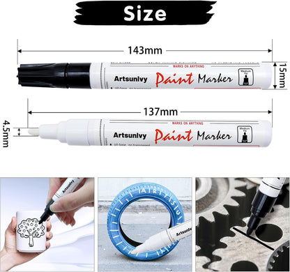 Artsunlvy White Paint Pens marking pens Permanent Markers - 2 Pack Oil Based Waterproof Markers for Tire, Rubber,Wood, Rocks, Metal, Canvas,Plastic, Dark Surface,Craft office Supplies,Medium Point