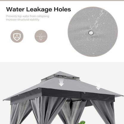 10x20 Gazebo Canopy with 100FT String Lights, Metal Heavy Duty Patio Canopy Tent with Double Roofs, Mosquito Nettings and Privacy Screens for Backyard, Garden, Lawn, Gray