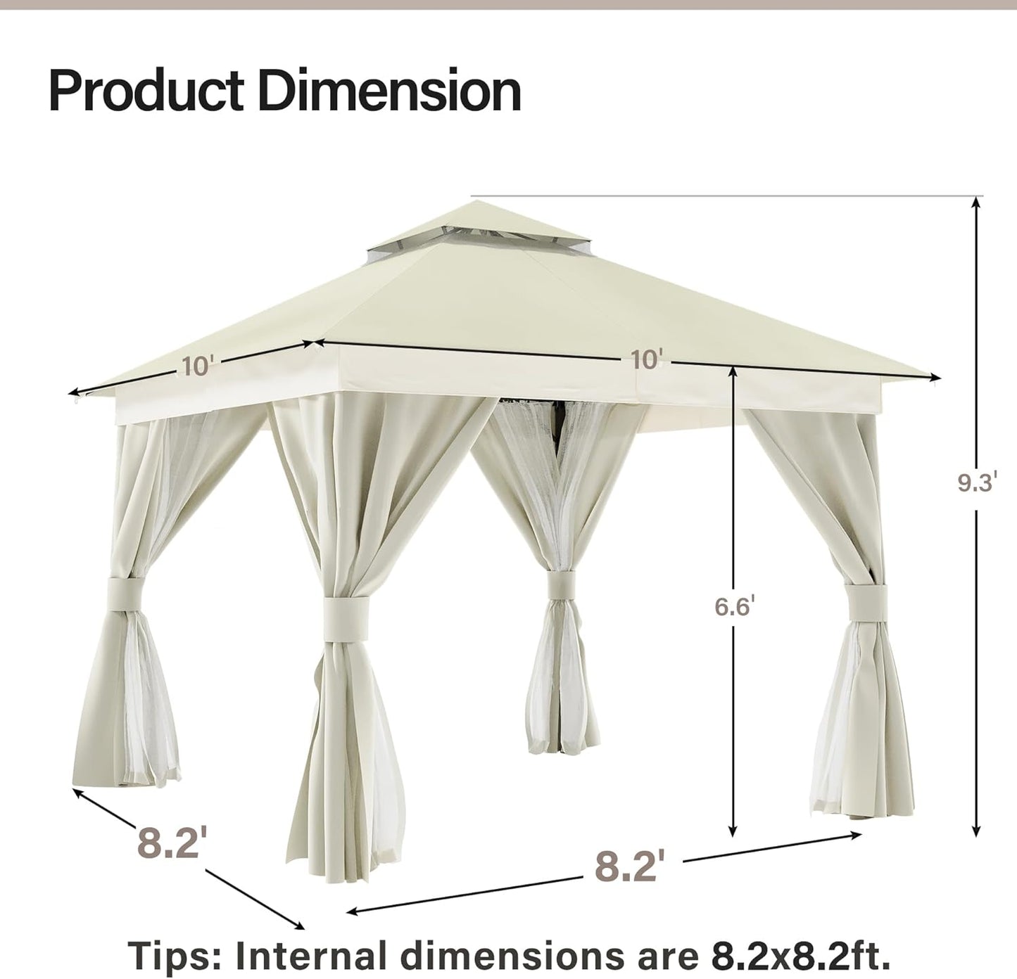 10x20 Gazebo Canopy with 100FT String Lights, Metal Heavy Duty Patio Canopy Tent with Double Roofs, Mosquito Nettings and Privacy Screens for Backyard, Garden, Lawn, Gray