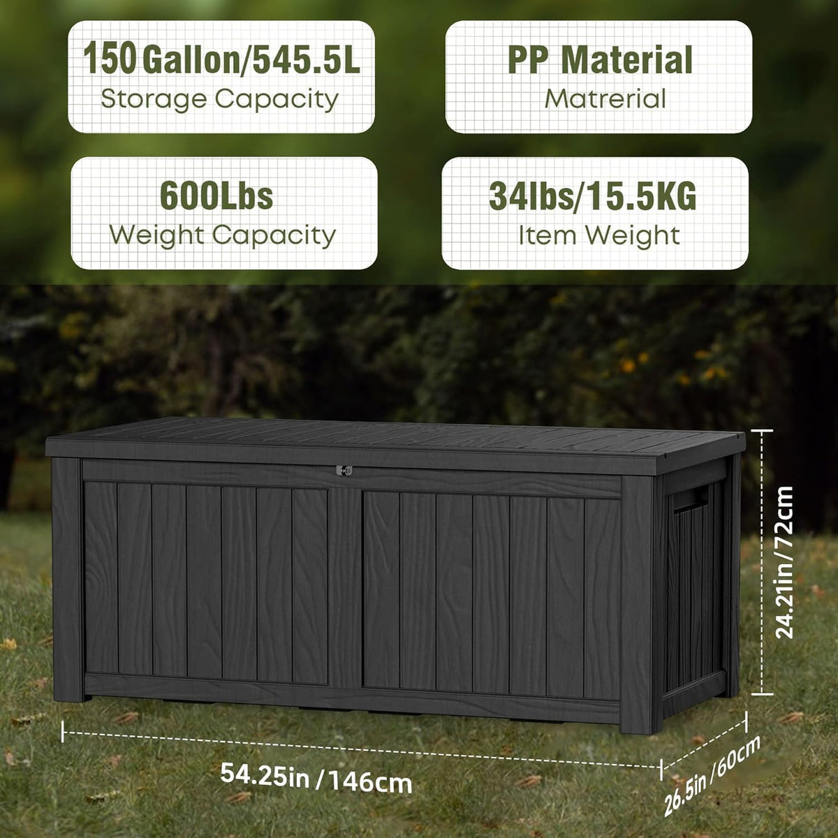 30 Gallon Outdoor Deck Box, Lockable Waterproof Outdoor Storage Boxes For Garden Tools,Indoor Cushions,Accessories Outside Storage Resin Weatherproof Container(Black)