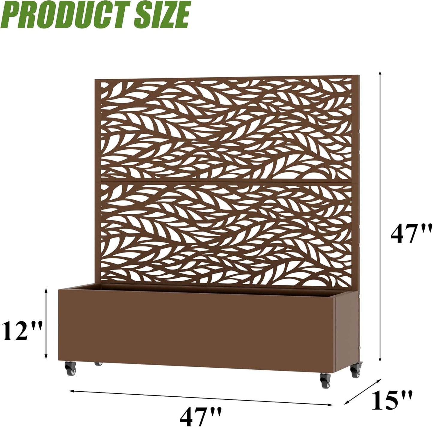 Casaphoria Metal Raised Garden Bed with Trellis and Wheels, 72"x47"x16" Planter Box for Climbing Plants, Vegetables & Vines, Features Drainage Holes and Privacy Screen (Black-Louver) - Colors C
