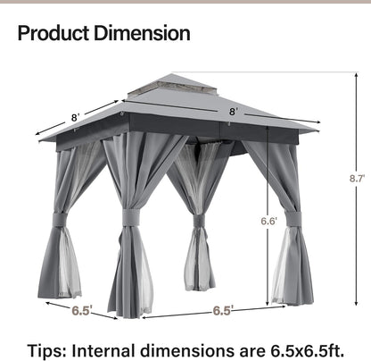 10x20 Gazebo Canopy with 100FT String Lights, Metal Heavy Duty Patio Canopy Tent with Double Roofs, Mosquito Nettings and Privacy Screens for Backyard, Garden, Lawn, Gray